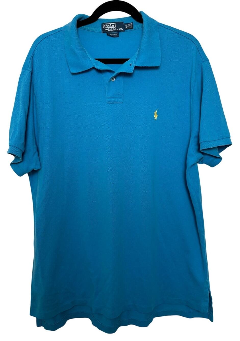 Polo Ralph Lauren Blue Custom Fit Mesh Polo Yellow Logo XXL Preppy Classic